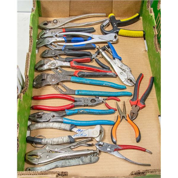 FLAT OF PLIERS, CUTTERS, SNIPS AND VICE GRIP