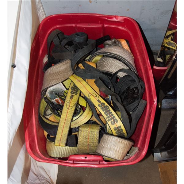 LARGE TOTE FULL OF STRAPS -TIE DOWNS-HARNESSES