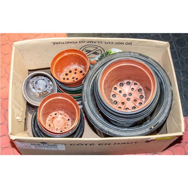 BOX OF VARIOUS PLANT POTS