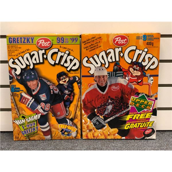 Group of 3 Wayne Gretzky collectors post edition Sugar-crisp cereal boxes (2 autographed, 2 full & 1