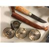 Image 2 : Large group of assorted vintage collectibles - includes hand brushes/ knife w/ sheath/ compasses tri
