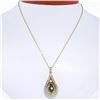 Image 1 : 14k Yellow Gold 1.22 ctw Diamond and Sapphire Tear Drop Dangle Pendant Necklace