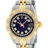 Image 1 : Rolex Ladies 2T Blue Vignette String Pyramid Diamond Datejust Wristwatch