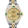 Image 1 : Rolex Ladies 2 Tone 18K Quickset Sapphire Champagne Diamond & Emerald Datejust W