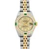 Image 2 : Rolex Ladies 2 Tone 18K Quickset Sapphire Champagne Diamond & Emerald Datejust W