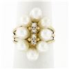 Image 1 : 14k Yellow Gold 0.12 ctw Round Single Cut Diamond & Oval Pearl Halo Cluster Ring