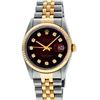 Image 2 : Rolex Mens 2 Tone Red Vignette Diamond 36MM Oyster Perpetual Datejust Wriswatch