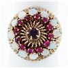 Image 1 : Vintage 14K Gold 0.55 ctw Ruby & Opal Dual Halo Open Work Fluted Cocktail Ring