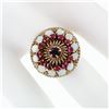 Image 3 : Vintage 14K Gold 0.55 ctw Ruby & Opal Dual Halo Open Work Fluted Cocktail Ring