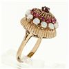 Image 8 : Vintage 14K Gold 0.55 ctw Ruby & Opal Dual Halo Open Work Fluted Cocktail Ring