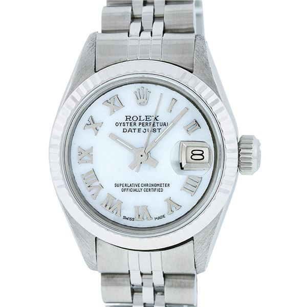 Rolex Ladies Stainless Steel Mother Of Pearl Datejust Wristwatch