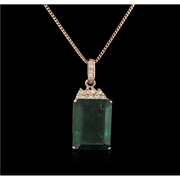 14KT Rose Gold 18.78 ctw Emerald and Diamond Pendant With Chain