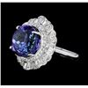 Image 1 : 14.11 ctw Round Brilliant Tanzanite And Baguette Cut (Tapered) Diamond Ring - 18
