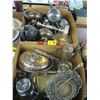 Image 1 : 2 FLATS OF PLATED SILVER DISHWARE, CANDLESTICK, ETC.