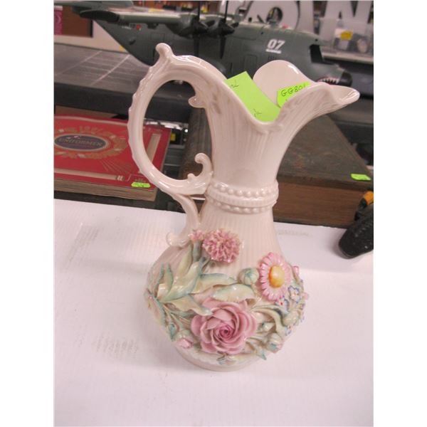 BELLEEK 9  FLOWERED VASE, COLORED, 3RD MARK