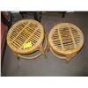 Image 2 : WOODEN MOON SHAPE TABLE & 2 RATTAN LOOK STOOLS