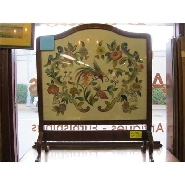 EMBROIDERED ANTIQUE FIREPLACE SCREEN