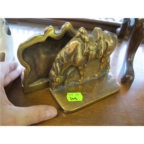 PAIR OF BRASS HORSE BOOKENDS