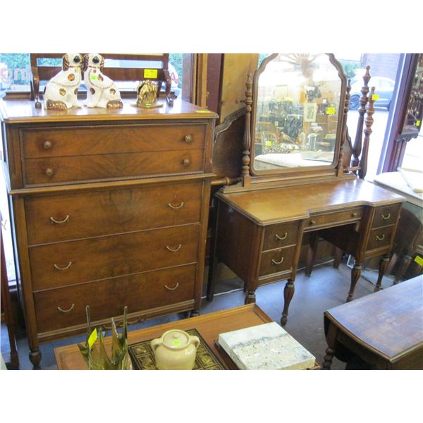 VANITY DESK W/HEADBOARD, FOOTBOARD