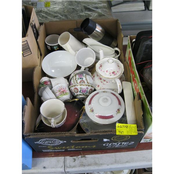 FLAT OF TEACUPS & GLASSWARE