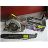 Image 1 : CHAINSAW BLADE, SM. AIR COMPRESSOR & A BENCHMARK SKILLSAW