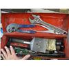 Image 1 : METAL RED TOOLBOX W/ASST. SOCKETS, CRESCENT WRENCH, LEVEL, ETC.