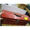 Image 2 : METAL RED TOOLBOX W/ASST. SOCKETS, CRESCENT WRENCH, LEVEL, ETC.