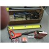 Image 2 : WOODEN TOOL TOTE OF MISC. DRILL BITS, ALLEN KEYS, LEVEL, ETC.