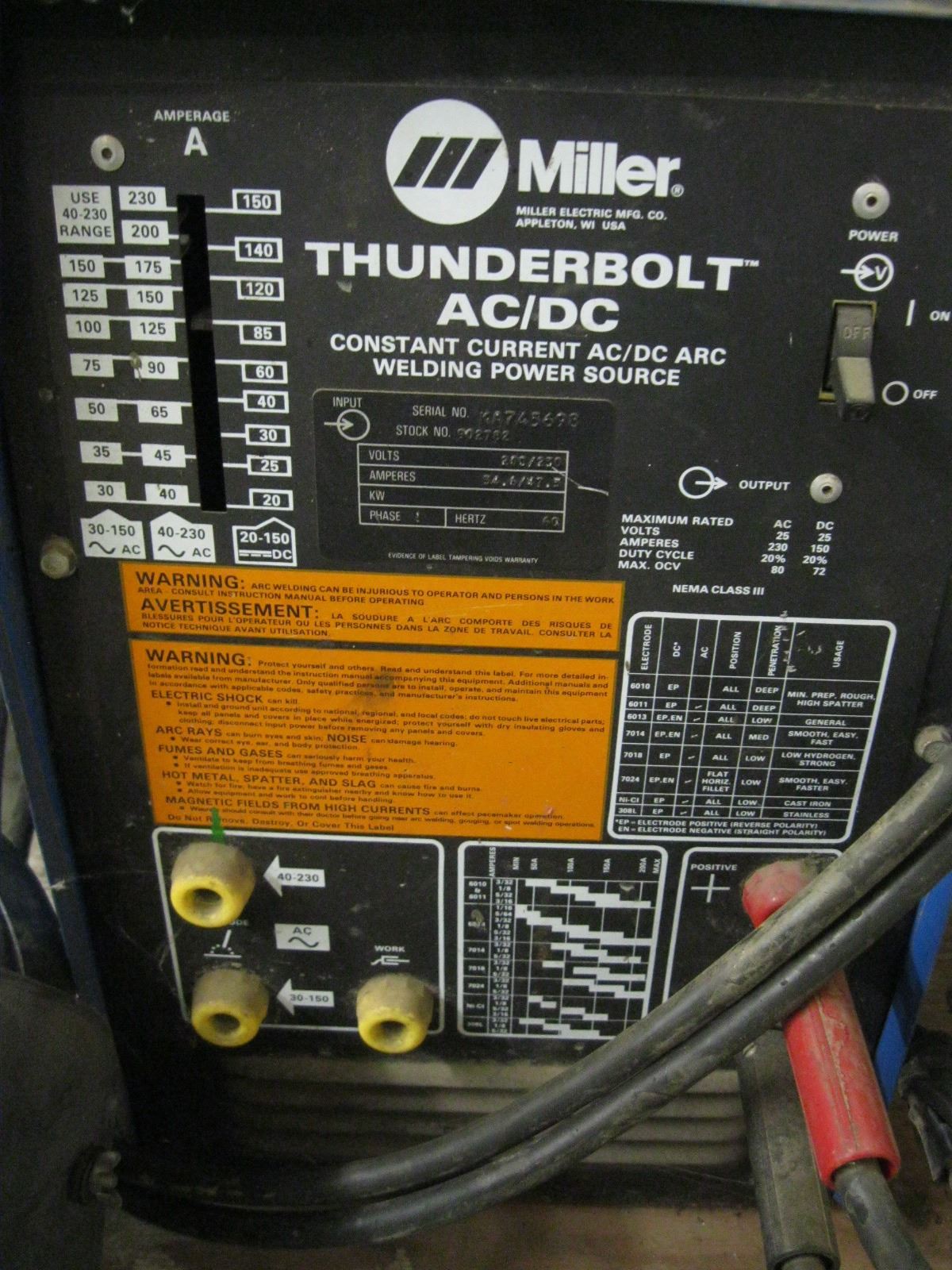 MILLER THUNDERBOLT ACDC CONSTANT CURRENT ARC WELDER