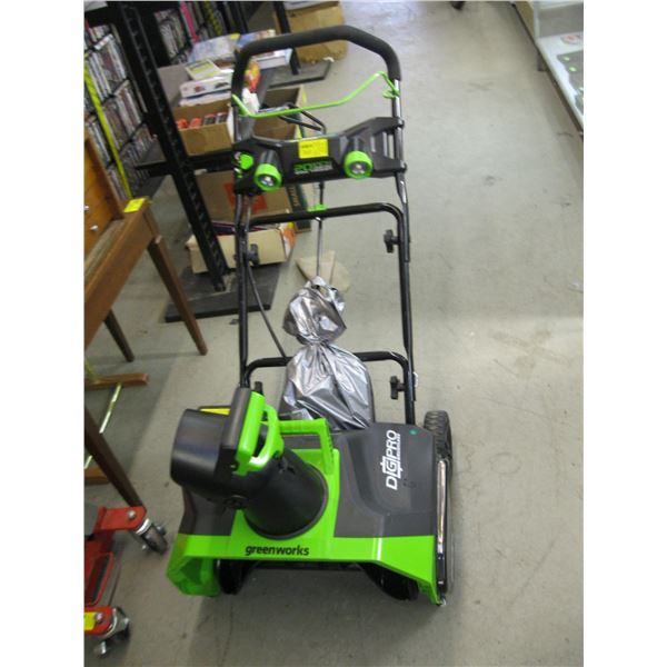 LIKE NEW GREENWORKS DIGIPRO BRUSHLESS BATTERY OPERATED SNOW BLOWER W/CHARGER