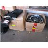 Image 1 : 2 BOXES OF MISC. CABLES, WHEELS, SNOWBLOWER HOOD, ETC.