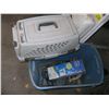 Image 1 : BLUE TOTE OF MISC. TOOLS & CAT CARRIER