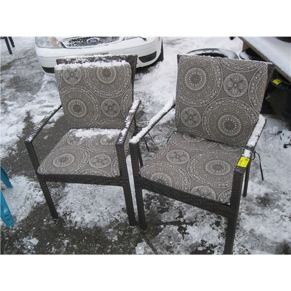 2 WICKER LOOK CHAIRS W/CUSHIONS