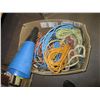 Image 1 : BOX OF MISC. EXTENSION CORDS, ROPES, CABLE, ETC.