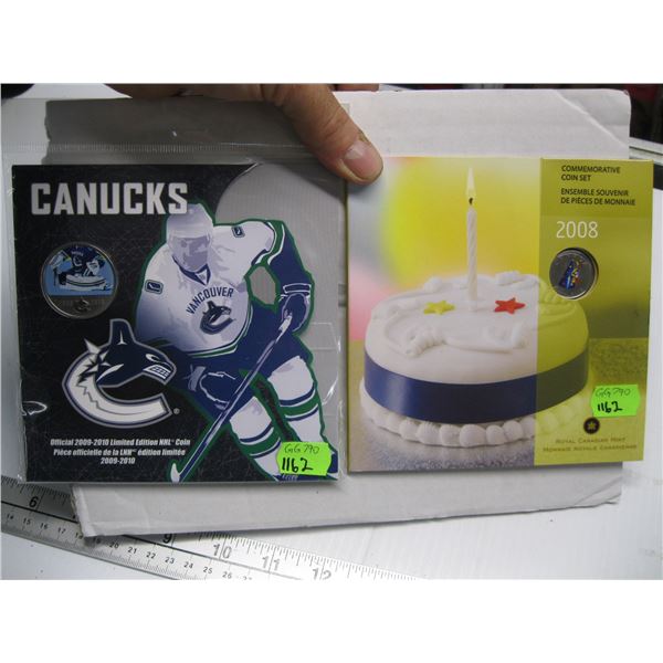 VANCOUVER CANUCKS 2009/2010 50 CENT COIN & A 2008 BIRTHDAY COIN SET