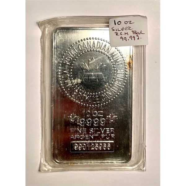 10 OZ. SILVER (99.9%) ROYAL CDN MINT BAR - TAX EXEMPT