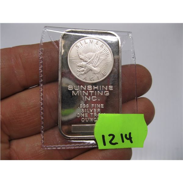 1 TROY OZ. SILVER (99.9%) SUNSHINE MINTING INC. BAR - TAX EXEMPT