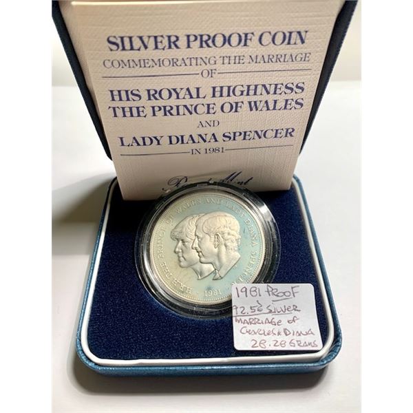 1981 SILVER (92.5%) PROOF COIN - 'MARRIAGE OF CHARLES & DIANA' - 28.28 G