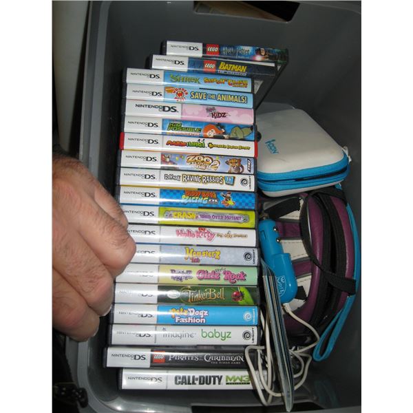 BIN OF MISC. NINTENDO DS W/GAMES & ACCESS.