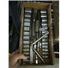 Image 2 : BOX OF MISC. 1/2" STANDARD DRIVE SOCKETS, RATCHET, EXTENSIONS, ETC.