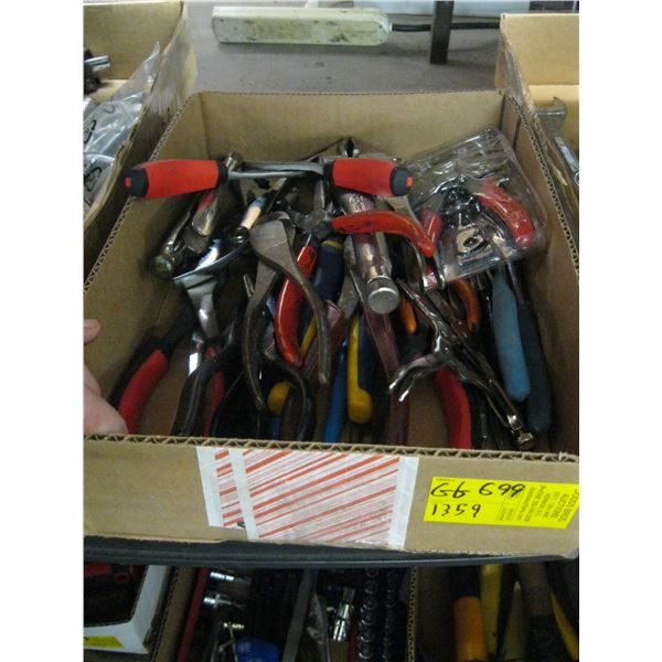 BOX OF ASST. PLIERS, ETC.