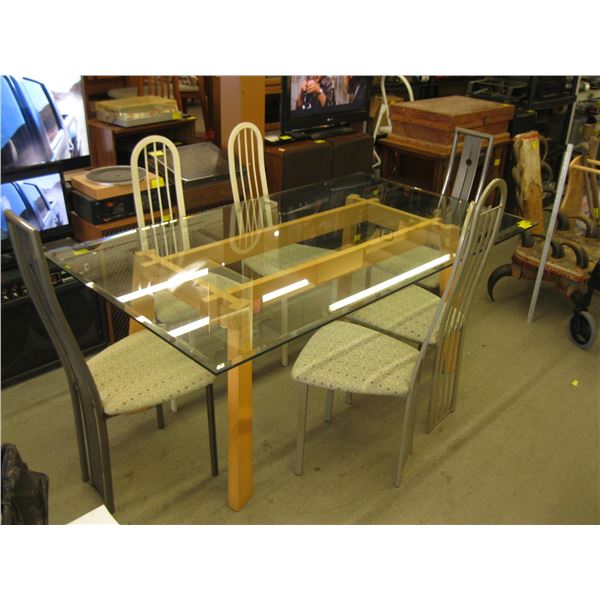 GLASS TOP DINING TABLE W/6 CHAIRS