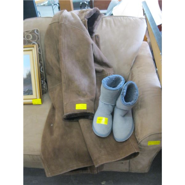 PAIR OF BINDOON BOOTS & WOOL LONG JACKET