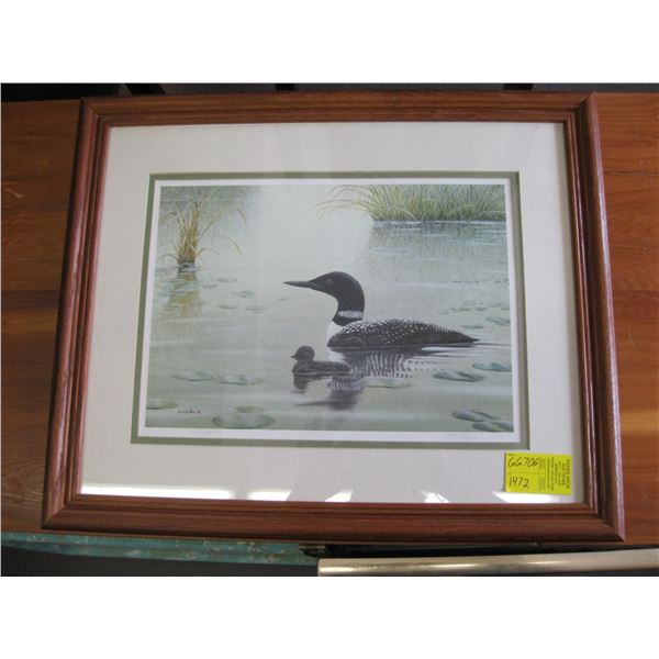 FRAMED NUMBERED PRINT OF THE LOON, 1105/2950, BY ALFRED S. CHAU