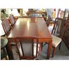 Image 1 : LG. DINING TABLE W/8 PADDED CHAIRS, REED BACKS, 2 LEAFS
