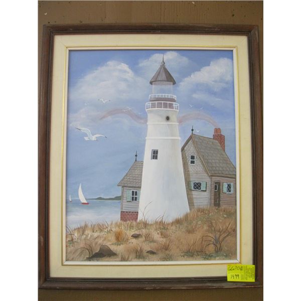 FRAMED ORIGINAL PAINT OF THE LIGHTHOUSE BY YVONNE BENNETT, 1987