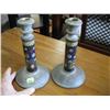 Image 1 : PAIR OF CLOISONNE WOOD BASED CANDLE HOLDERS