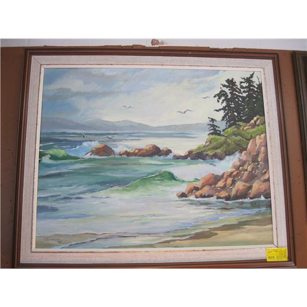 FRAMED ORIGINAL PAINTING, THE OCEAN SCENE, BY E. ZUBERBIER, '87