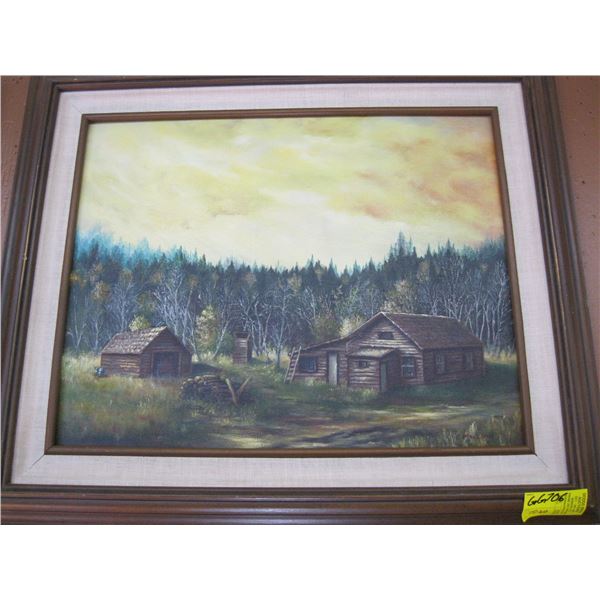 FRAMED ORIGINAL PAINTING OF THE LOG CABIN BY A. MACLUND