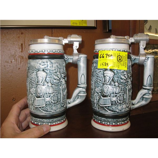 2 TRAIN STYLE BEER STEINS BY AVON